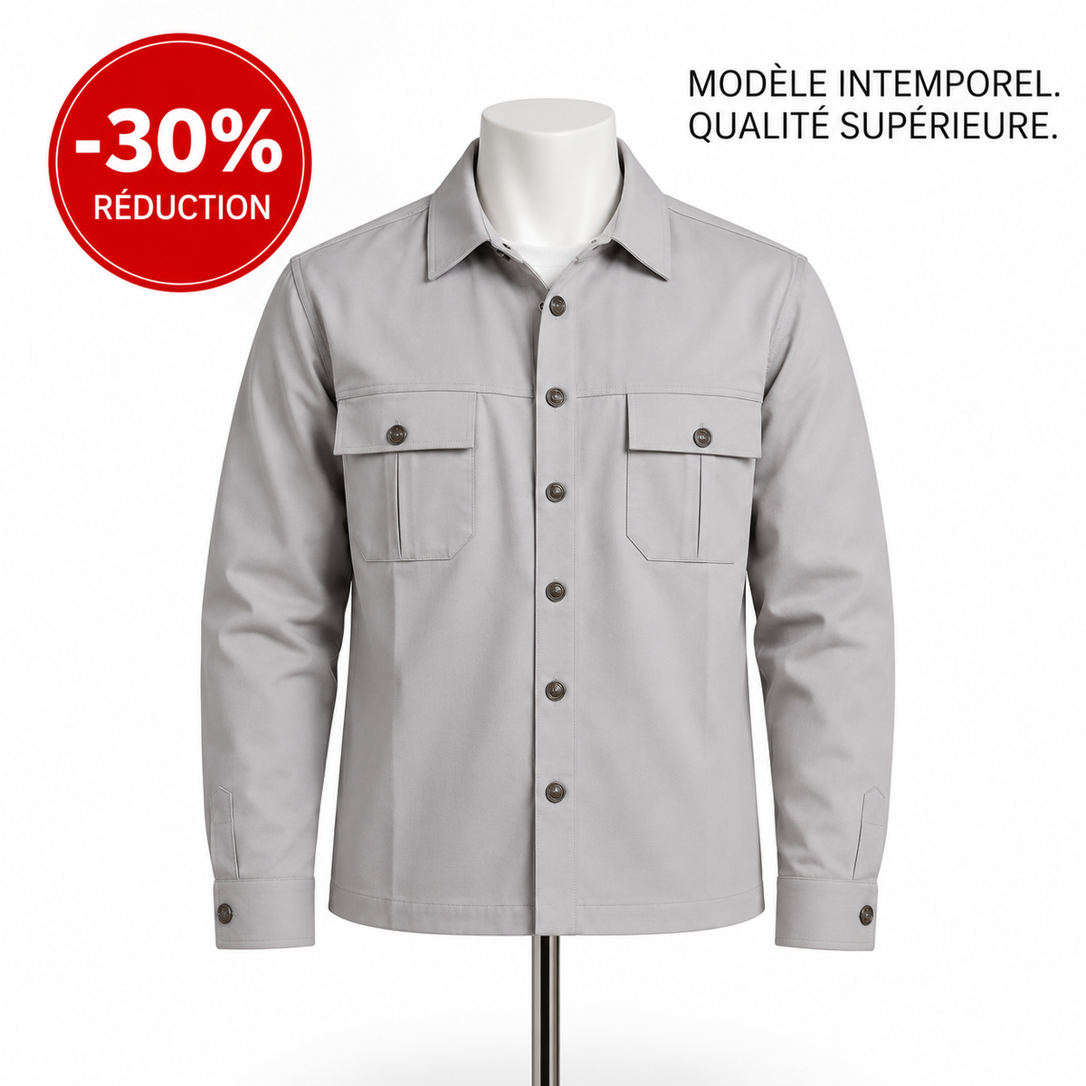 🧥 SURCHEMISE HOMME PREMIUM Gris clair — -30%