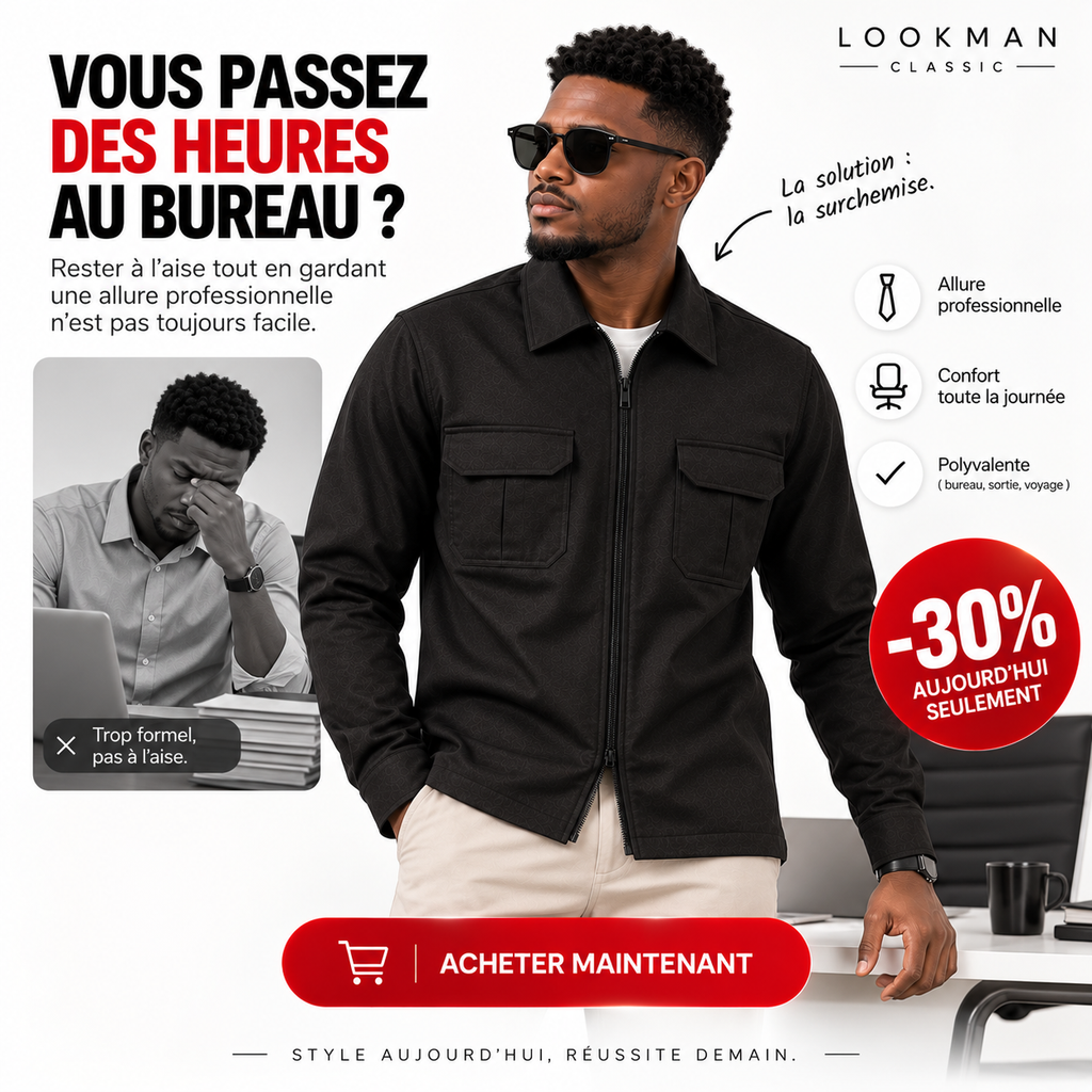 🖤 SURCHEMISE Noir ZIP HOMME — -30%