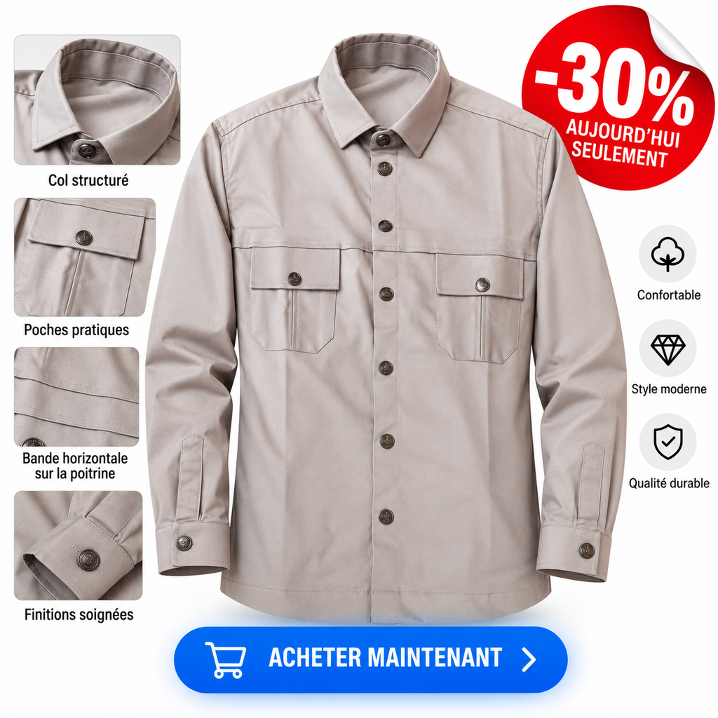 🧥 SURCHEMISE HOMME PREMIUM Gris clair — -30%
