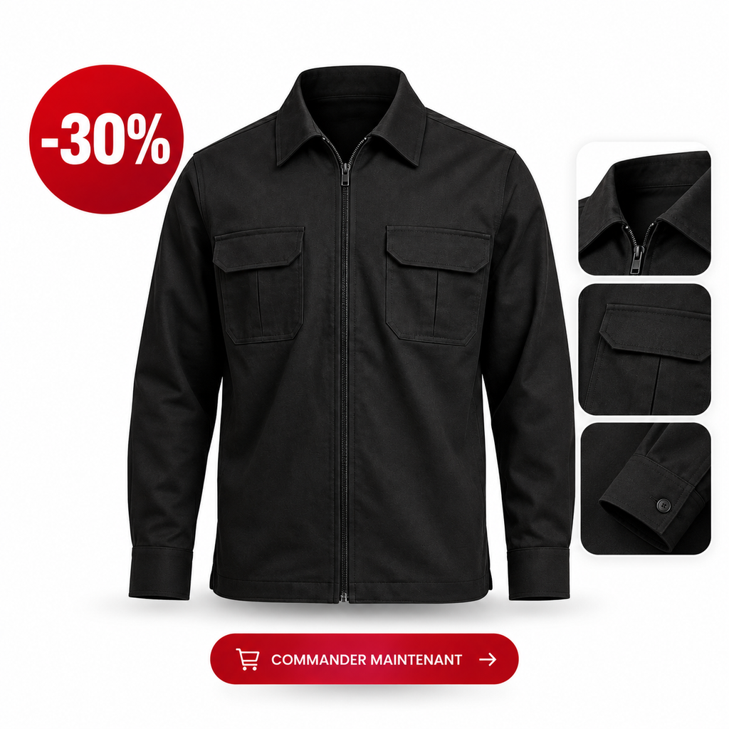 🖤 SURCHEMISE Noir ZIP HOMME — -30%